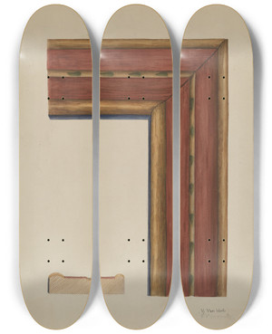 Triptych art skateboard deck of Vera Van Voris Carved Picture Frame Molding by Vera Van Voris
