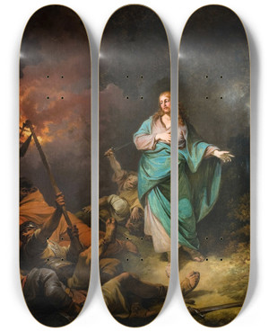 Triptych art skateboard deck of Philip James De Loutherbourg The Betrayal Of Christ by Philip James De Loutherbourg (1740-1812)