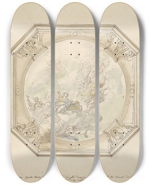 Triptych art skateboard deck of Elias Van Nijmegen Ontwerp Voor Een Plafondschildering Met De Doos Van Pandora by Elias Van Nijmegen (1667-1755)