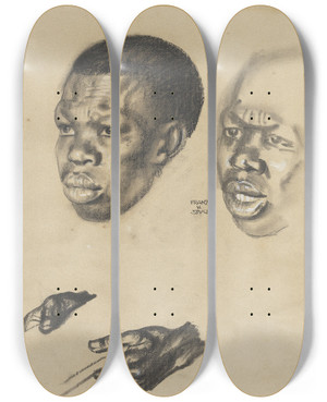 Triptych art skateboard deck of Franz Von Stuck Studie Zum Kopf Der Dienerin Fr Salome by Franz Von Stuck (1863-1928)