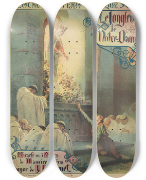 Triptych art skateboard deck of Georges Antoine Rochegrosse Le Jongleur De Notredame by Georges Antoine Rochegrosse (1859-1938)