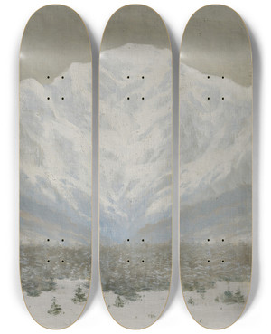 Triptych art skateboard deck of Ferdinand Katona The High Tatras In Winter by Ferdinand Katona (1864-1932)