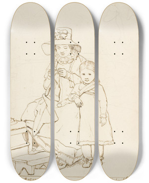 Triptych art skateboard deck of Christoffer Wilhelm Eckersberg Eckersbergs Kone Julie Og Datter Emilie by Christoffer Wilhelm Eckersberg (1783-1853)