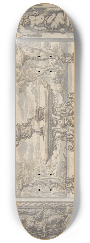 Abraham Drentwett the Elder - Design for an Ewer, table and candelabra within an ornamental frame 8.25 inch art skate deck