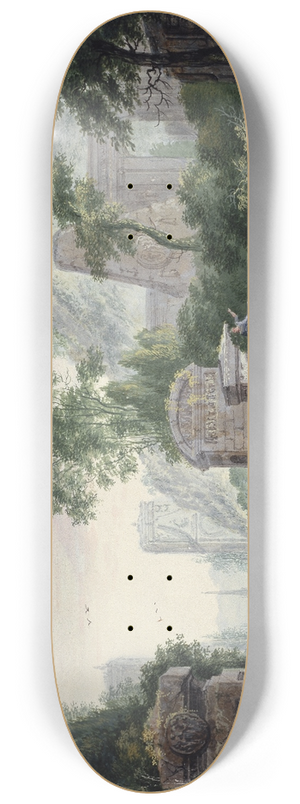 Abraham Rademaker - Ancient Grave Ruins in a River Landscape 8.25 inch art skate deck