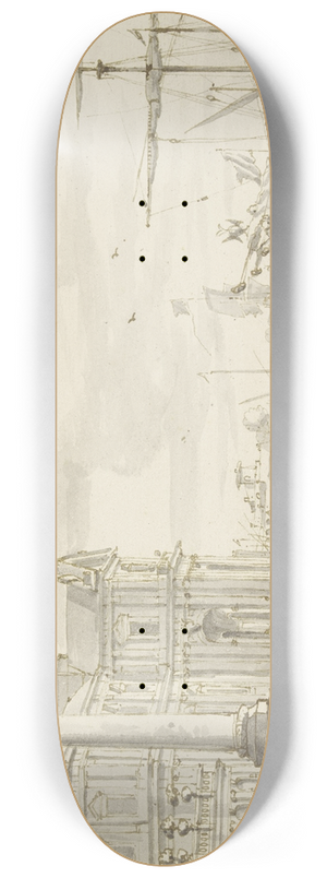 Abraham Storck - Seaport, a column on the left 8.25 inch art skate deck