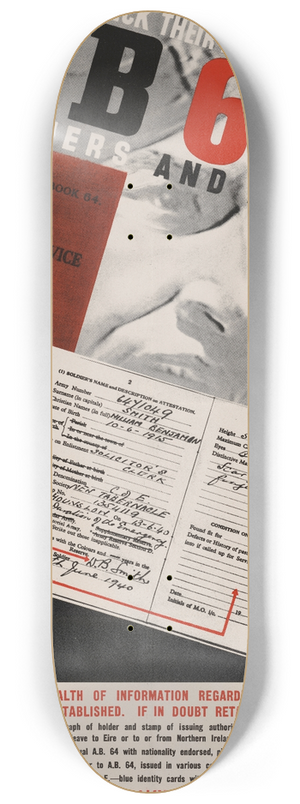Abram Games - Check the Identity by the A.B. 64 8.25 inch art skate deck