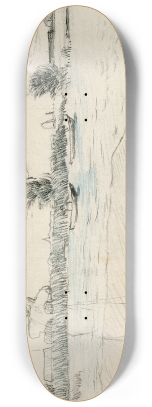 Adolf le Comte - Meer met enkele roeibootjes 8.25 inch art skate deck