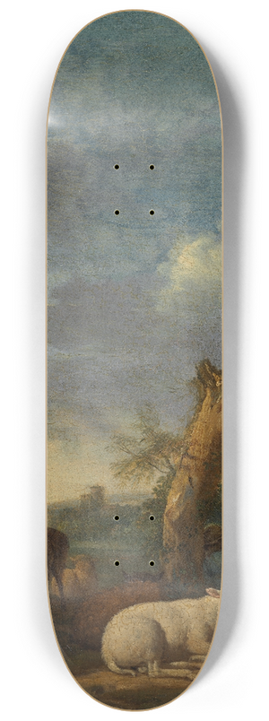 Adriaen van de Velde - Landscape with Sheep and a Sleeping Shepherd 8.25 inch art skate deck