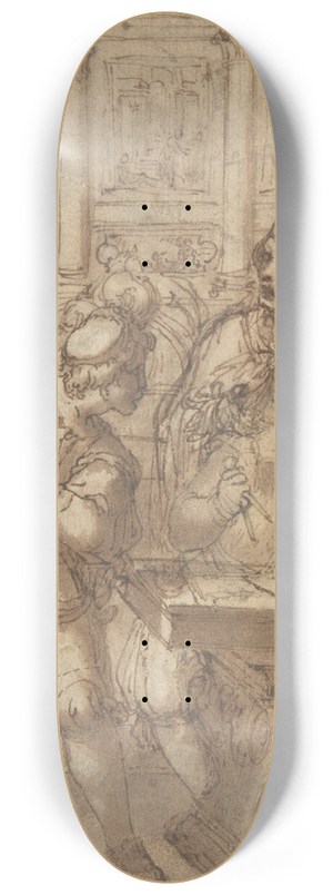 Agostino Tassi - Architect in His Study Holding a Compass and Conversing with Three Men 8.25 inch art skate deck