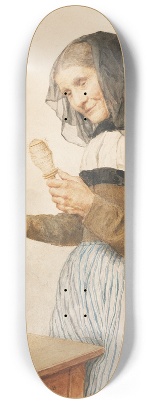 Albert Anker - Old Woman With Spindle 8.25 inch art skate deck