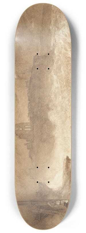 Alfred William Hunt - Study for Tynemouth Pier  Lighting the Lamps at Sundown 8.25 inch art skate deck