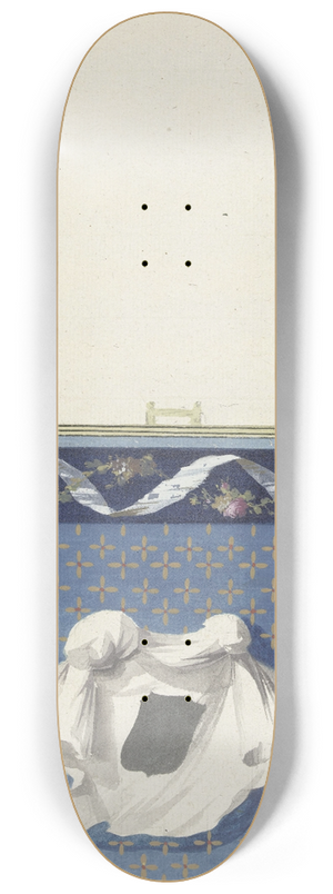 Abraham Meertens - Ontwerp voor kamerversiering met verticaal twee panelen, de onderste met een witte doek op een sterrenfond 8.25 inch art skate deck