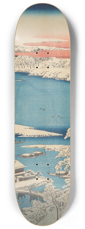 And Hiroshige - Snow Scene, Islet, River, Shore 8.25 inch art skate deck