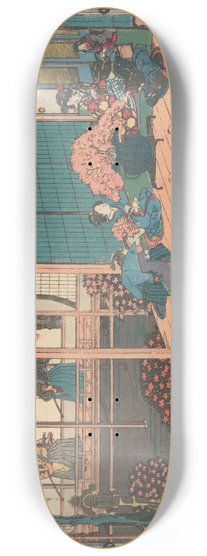 And Hiroshige - Two Ronin Looking into Yoshiwara 8.25 inch art skate deck