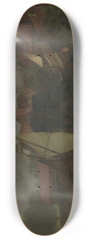 Andreas Achenbach - Boats On A Canal, Moonlight 8.25 inch art skate deck