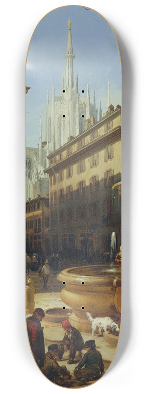 Angelo Inganni - Straenansicht aus Mailand, im Hintergrund der Dom 8.25 inch art skate deck