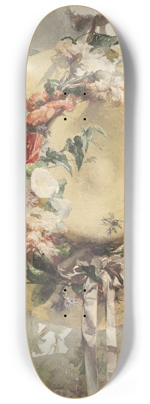 Angelo Rossi - Straw Hat with Roses, Carnations, and Cornflowers 8.25 inch art skate deck