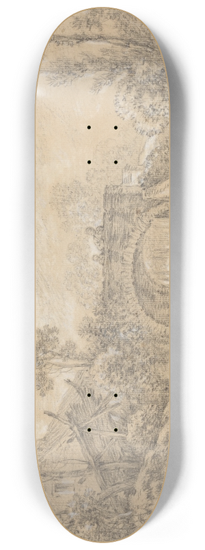 Franois Boucher - Landscape with a Rustic Bridge 8.25 inch art skate deck