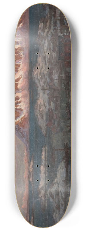 Anna Boberg - Fishing Harbour with Sunlit Mountains. Study from North Norway 8.25 inch art skate deck