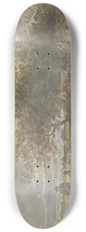 Anton Burger - Landschaft mit Jger und pflgendem Bauer 8.25 inch art skate deck