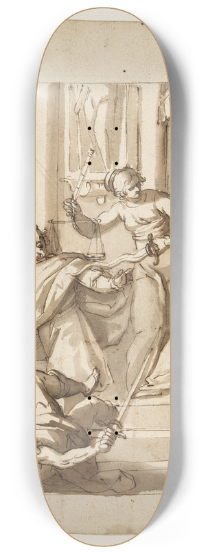 Antonio Aliense - Allegorical composition with Justice restraining an enthroned queen 8.25 inch art skate deck