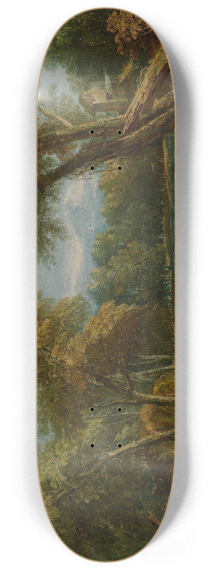 Antonio Diziani - A wooded landscape with figures and animals by a lake 8.25 inch art skate deck