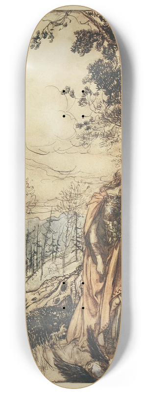 Arthur Rackham - Brunnhilde stands for a long time dazed and alarmed 8.25 inch art skate deck