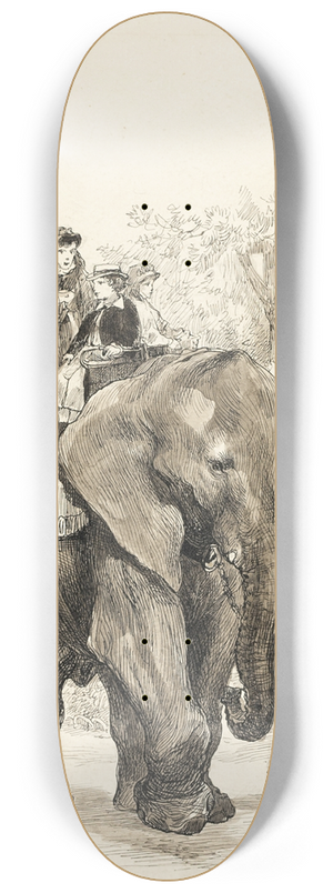 Auguste Andre Lanon - Elephant with Riders in Jardin des Plantes, Paris 8.25 inch art skate deck