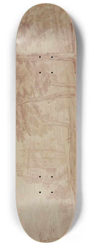 Frans Boudewijns - Landschaft, links ein Schlo, rechts Bume, vorne zwei Knaben am Wege sitzend 8.25 inch art skate deck