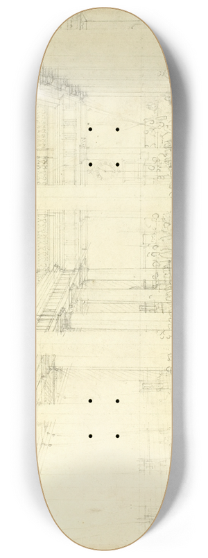 Augustus Charles Pugin - Study for Corn Exchange, Mark Lane, from Microcosm of London 8.25 inch art skate deck