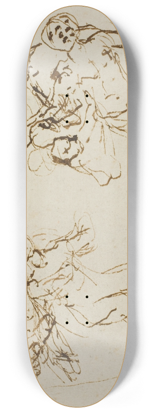 Baldassarre Franceschini - Two Composition Sketches of Collapsing Figure Supported by Two Other Figures 8.25 inch art skate deck