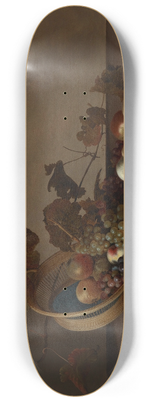 Balthasar van der Ast - A fruit still life with a wicker basket, shells and a butterfly 8.25 inch art skate deck