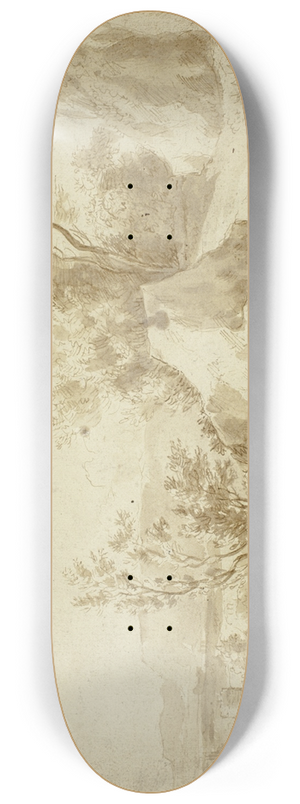 Bartholomeus Breenbergh - Rocks and Mountain Path, Figures and Town Below 8.25 inch art skate deck