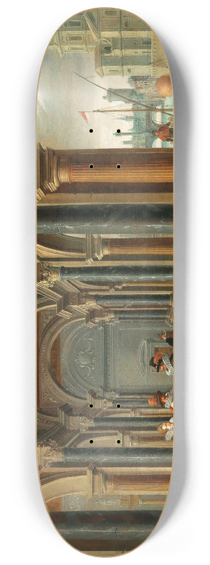 Bartholomeus van Bassen - A classical arcade with elegant figures, a city view to the right 8.25 inch art skate deck