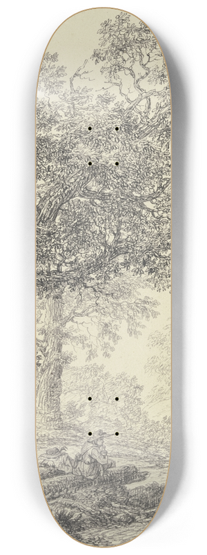 Bernhard Gottfried Manskirch - Zwei Wanderer, unter Eichenbumen rastend 8.25 inch art skate deck