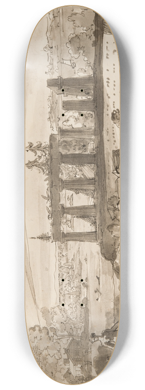 Carl August Ehrensvrd - Nordic Landscape with Classical Temple Ruin 8.25 inch art skate deck