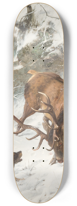 Carl Friedrich Deiker - Hound catching a royal stag 8.25 inch art skate deck