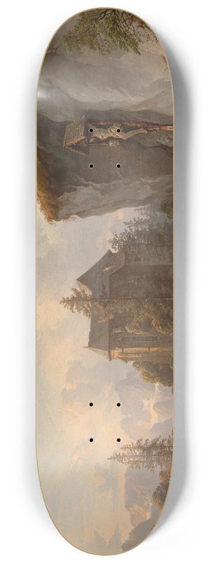 Franz Barbarini - A Mountain Landscape with a Chapel and Wayside Shrine 8.25 inch art skate deck