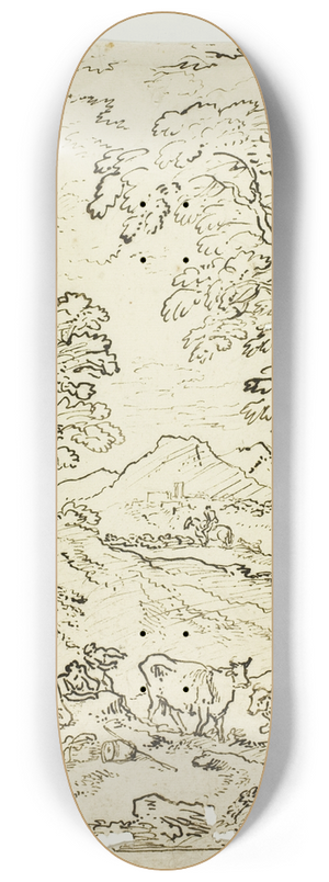 Carlo Antonio Tavella - Hilly Landscape with Cows and Shepherds in Foreground 8.25 inch art skate deck