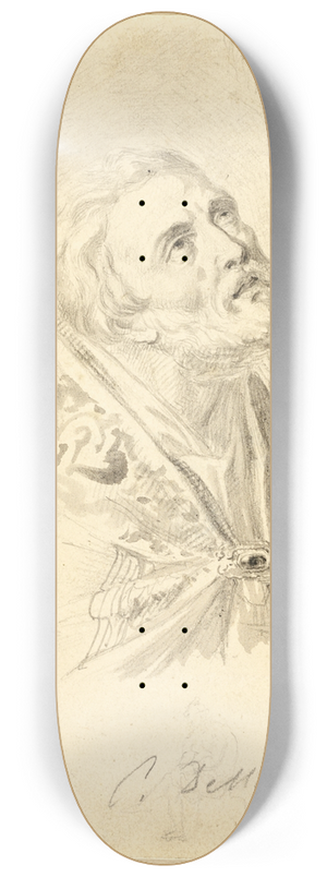 Carlo Dellarocca - Bust of Bishop Saint, with Slight Figure Sketches 8.25 inch art skate deck