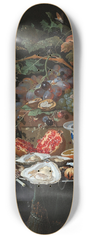 Abraham Mignon - Still Life with Fruit, Oysters, and a Porcelain Bowl 8.25 inch art skate deck