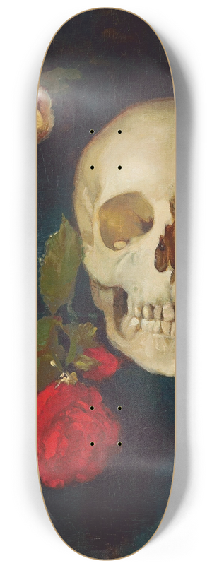 Carl Schuch - Skull with roses 8.25 inch art skate deck