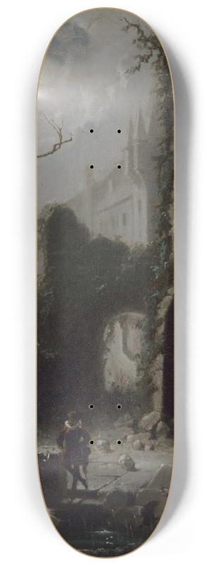 Carl Spitzweg - Moonlit Scene with Castle Ruins 8.25 inch art skate deck