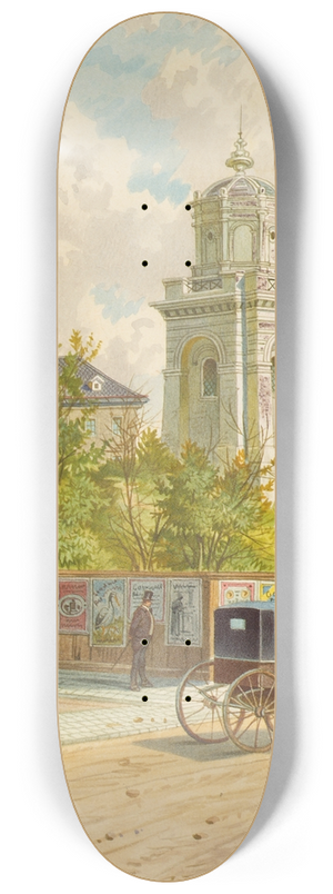 Franz Gerasch - Die Whringer Strae in Wien (mit dem Turm der Ferdinands-Wasserleitung) 8.25 inch art skate deck