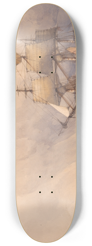 Charles Bentley - Coast Scene with Shipping 8.25 inch art skate deck