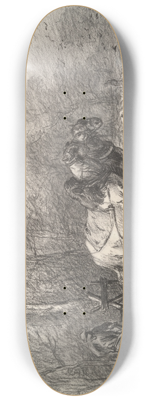 Charles Emile Jacque - A Peasant with a Horse DrawnPlough 8.25 inch art skate deck