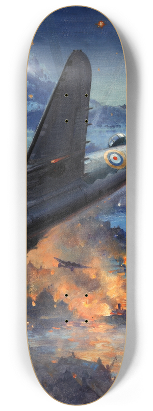 Charles E Turner - Bombing scene Description Hudson bombers on a coastal raid 8.25 inch art skate deck