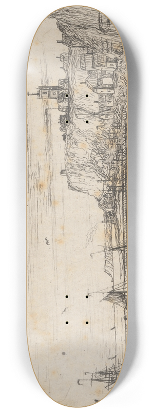 Charles Golding Constable - Harbour Scene with Town 8.25 inch art skate deck