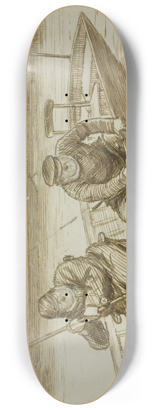 Charles Samuel Keene - Fishing Scene 8.25 inch art skate deck